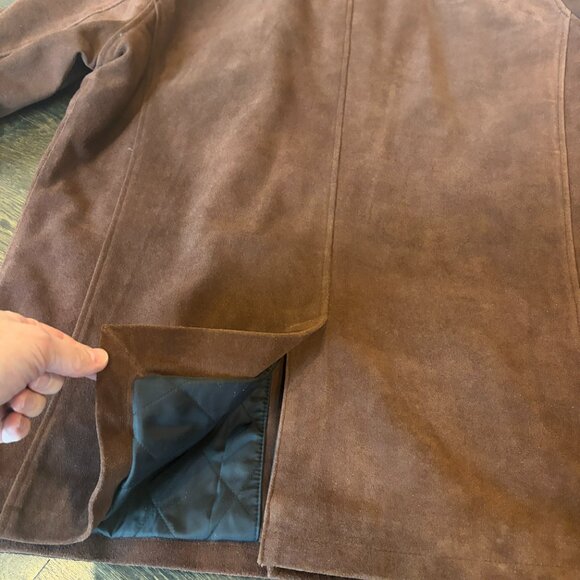 NEW!! Chocolate Brown Suede Car Coat w/diamond quilted insulated lining - Picture 6 of 7